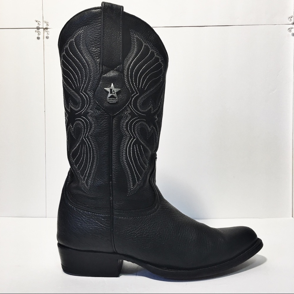 Los Altos Black Elk Leather J Toe Cowboy Boots Western Boots Made Mexico